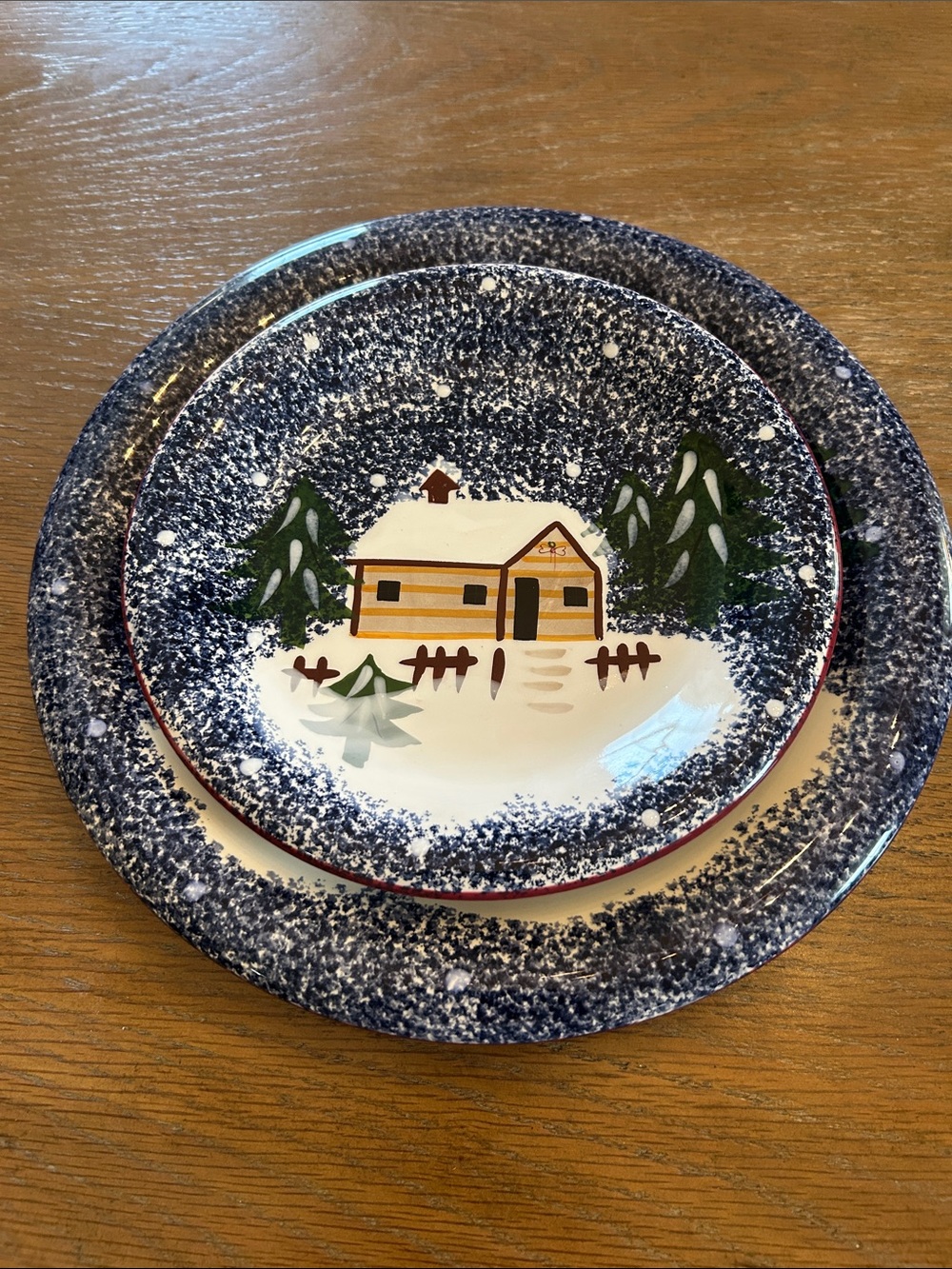 Winter Cabin Stoneware Dinner Plate - Blue Speckle